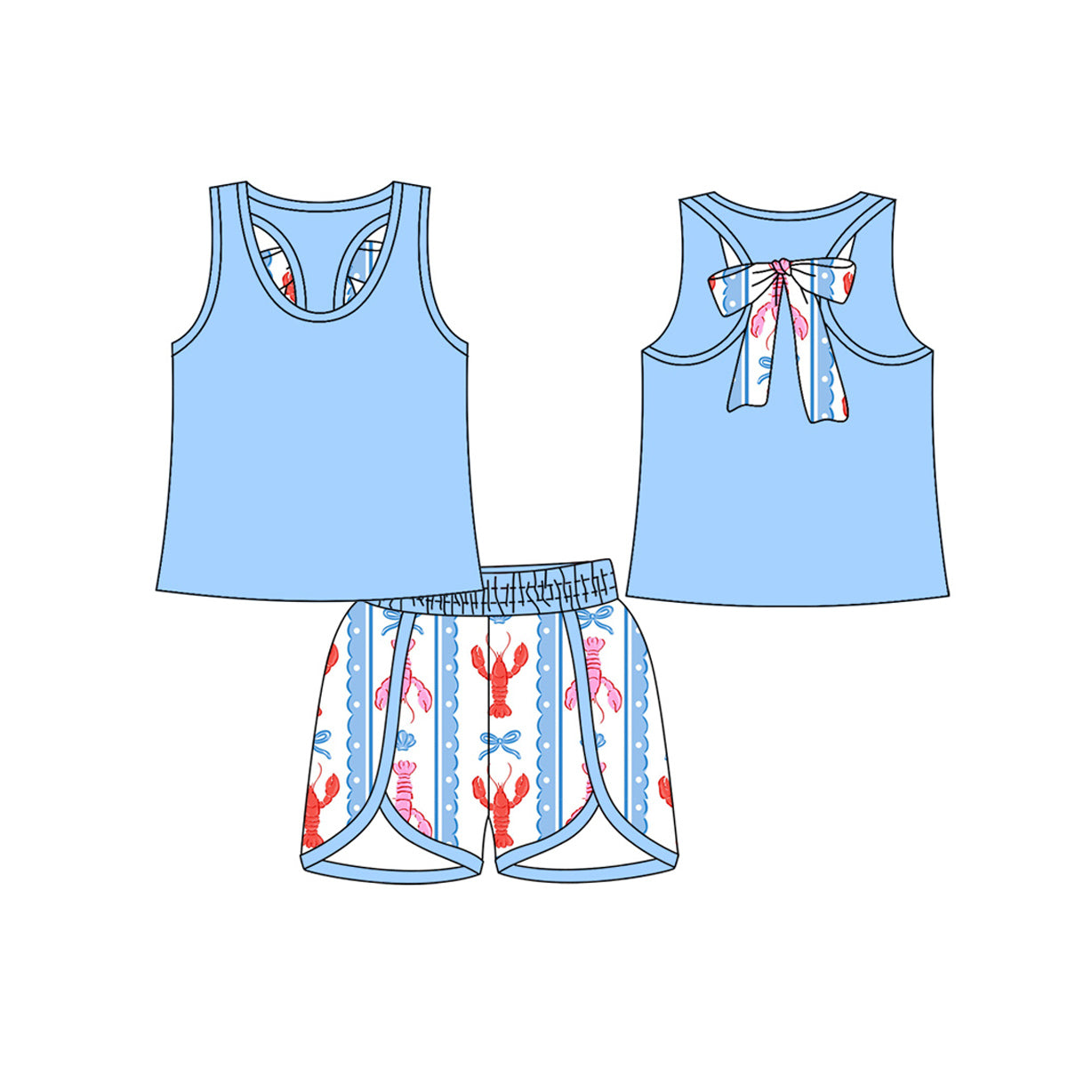 preorder GSSO2755 blue sleeveless with bow Easter cross colorful bows shorts girls set