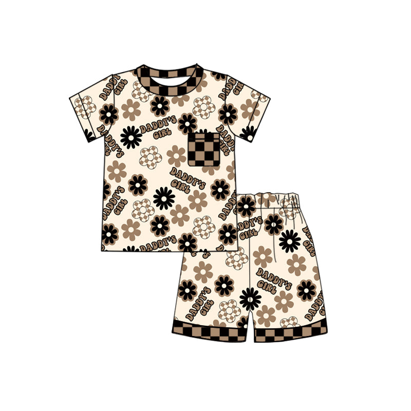 preorder GSSO2761 daddy's girl flowers pocket short sleeve shorts girls pajamas
