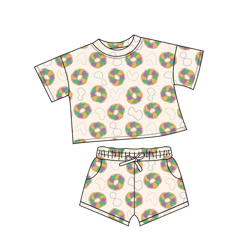 preorder GSSO2762 Mardi Gras dount short sleeve shorts girls set