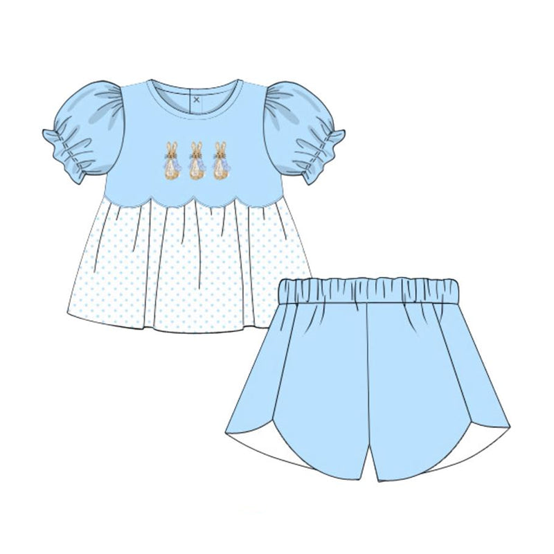 preorder GSSO2765 Easter bunny rabbit blue short sleeve shorts girls set