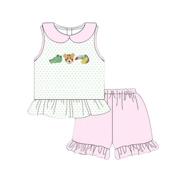 preorder GSSO2766 animals crocodile tiger sleeveless pink shorts girls set