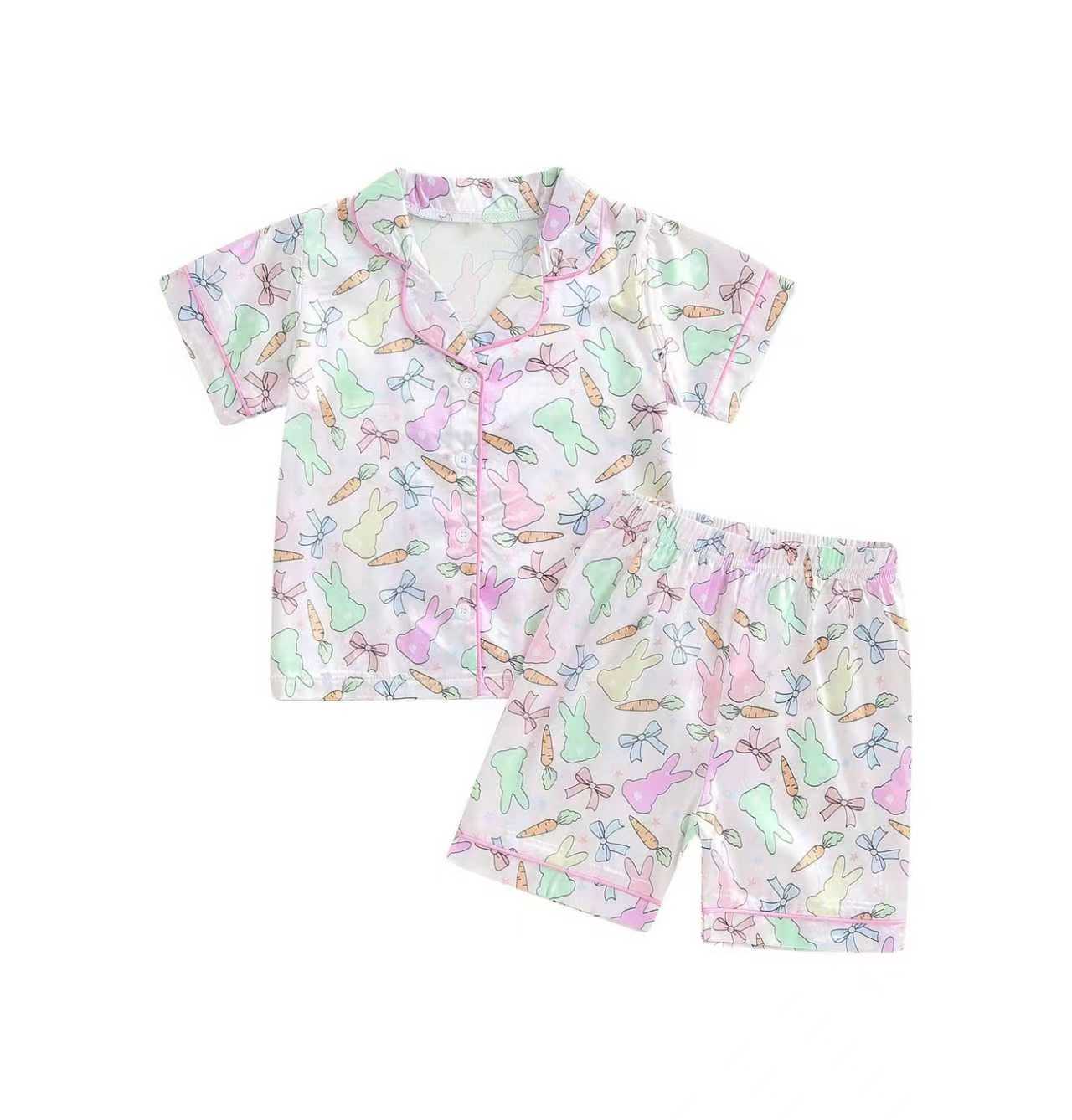 preorder GSSO2768 Easter bunny rabbit carrot bows short sleeve shorts girls pajamas
