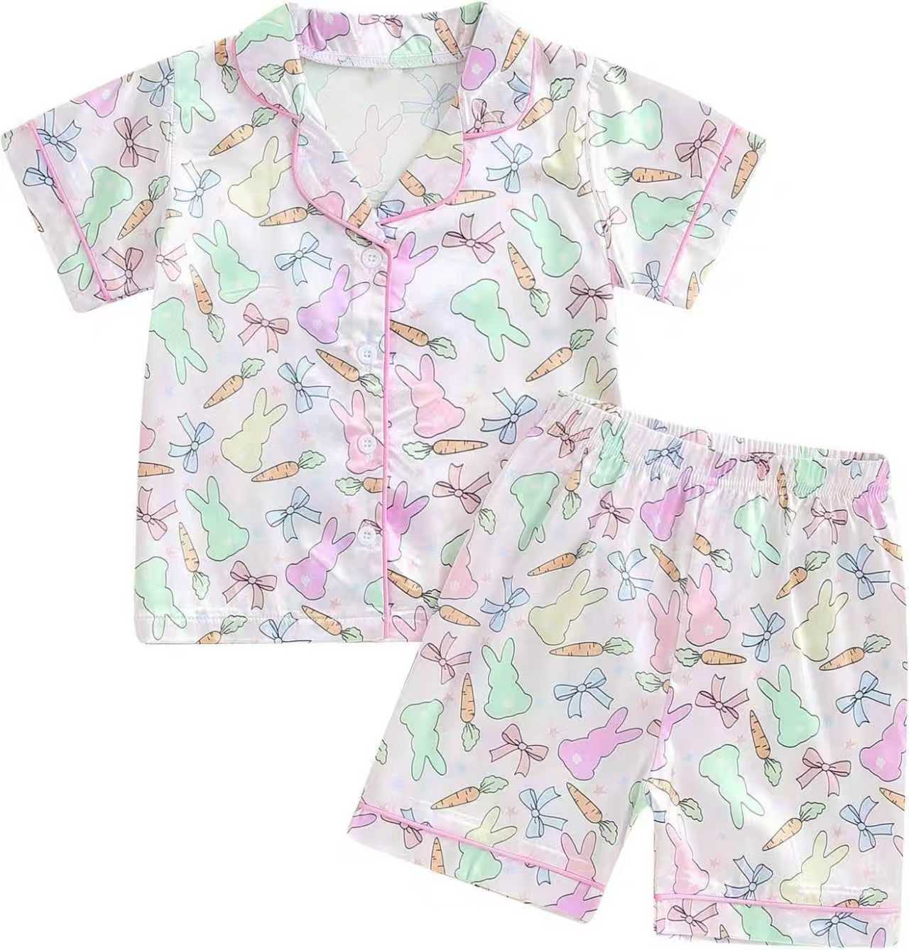 preorder GSSO2769 Easter bunny rabbit carrot bows short sleeve shorts adult women pajamas
