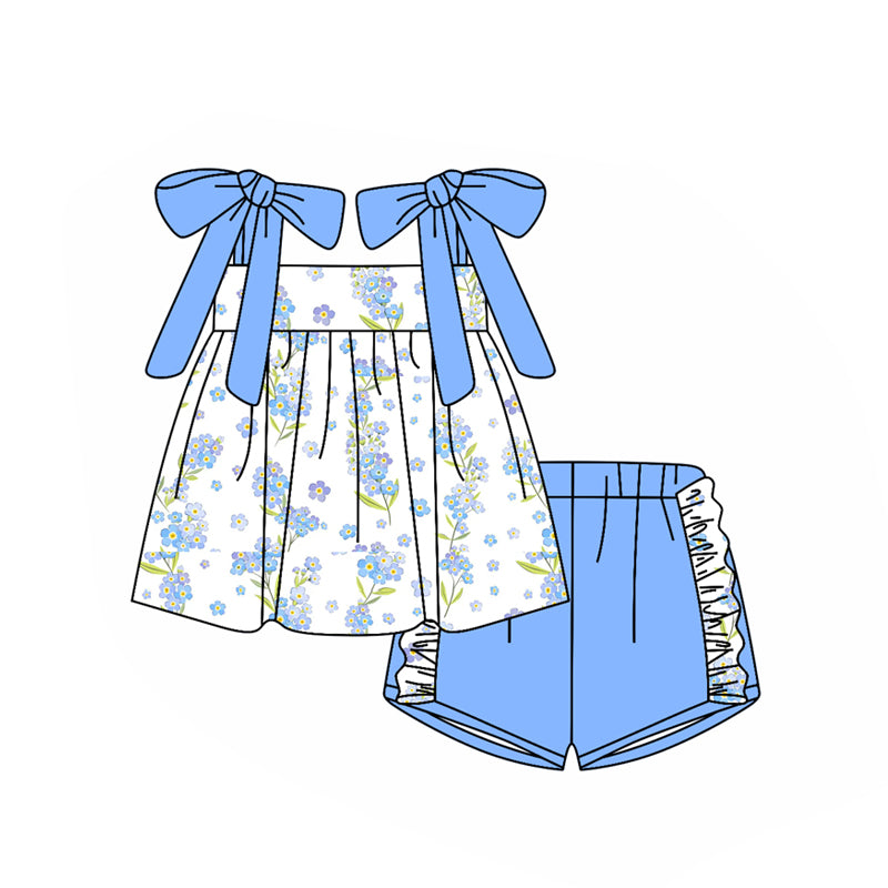 preorder GSSO2776 blue flowers floral blue shorts girls set