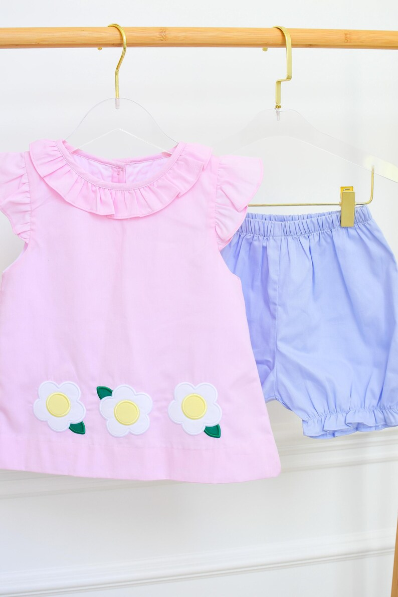 preorder GSSO2779 flowers pink flutter sleeve blue shorts girls set