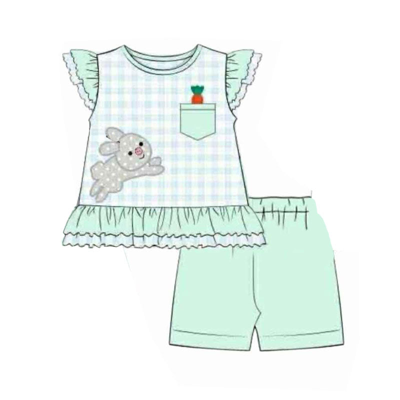preorder GSSO2786 Easter bunny rabbit carrot pocket flutter sleeve shorts girls set