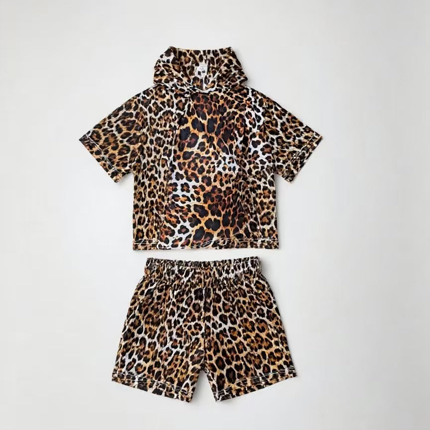 preorder GSSO2857 Leopard Short Sleeve Shorts Girls Set