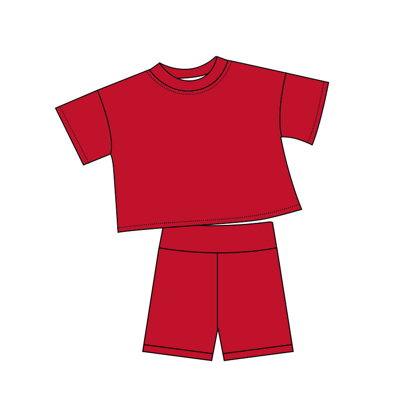 preorder GSSO2977 Red Short Sleeve Shorts Girls Set