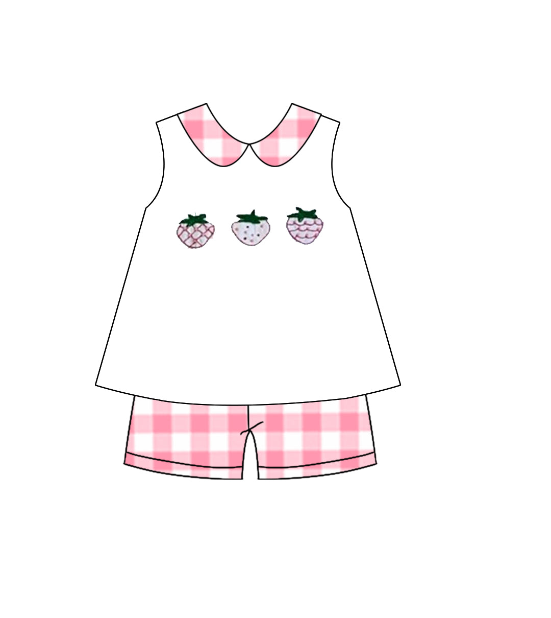 preorder GSSO2992 Strawberry Pink Sleeveless Pink Checkered Shorts Girls Set