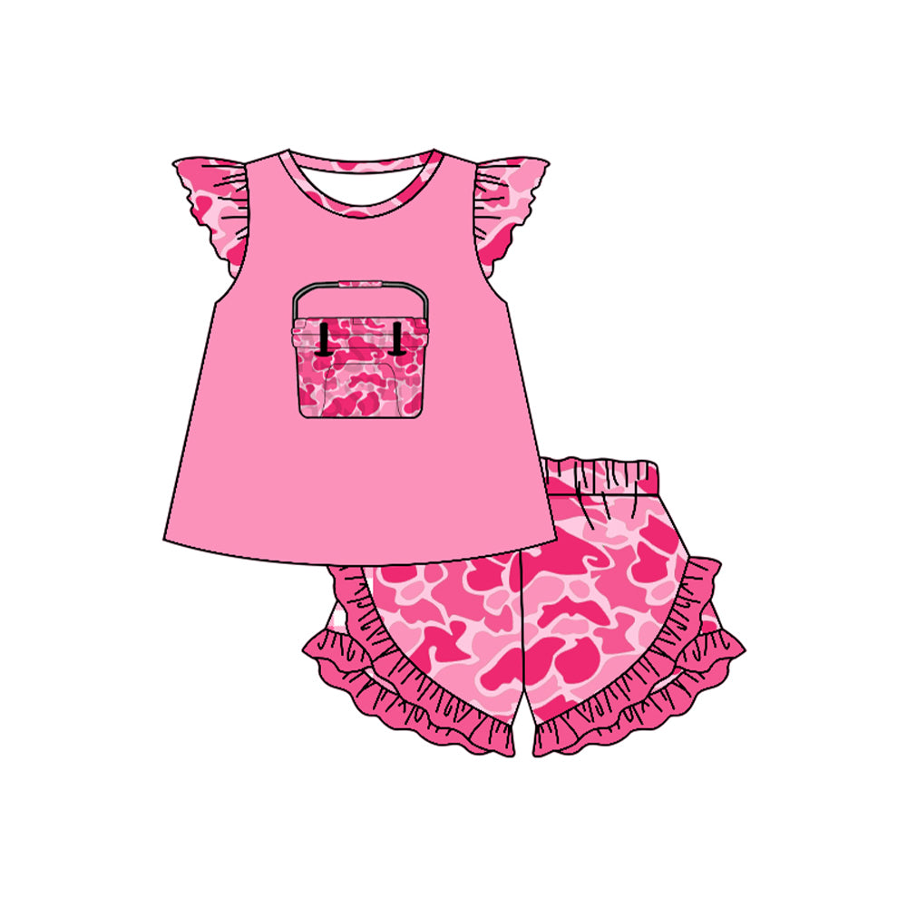 preorder GSSO3002 Fishing Bows Hot Pink Camo Flutter Sleeve Shorts Girls Set