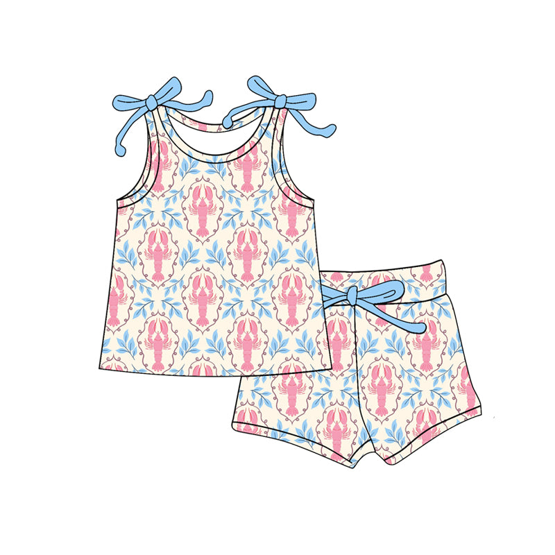 preorder GSSO3015 Crayfish Blue Sleeveless Shorts Girls Set