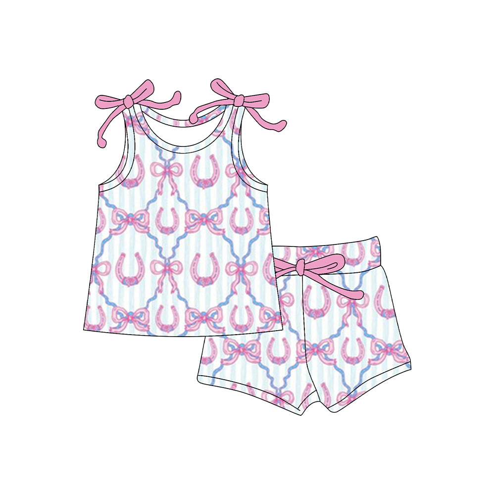 preorder GSSO3020 Pink Bows Hot Pink Sleeveless Shorts Girls Pajmas