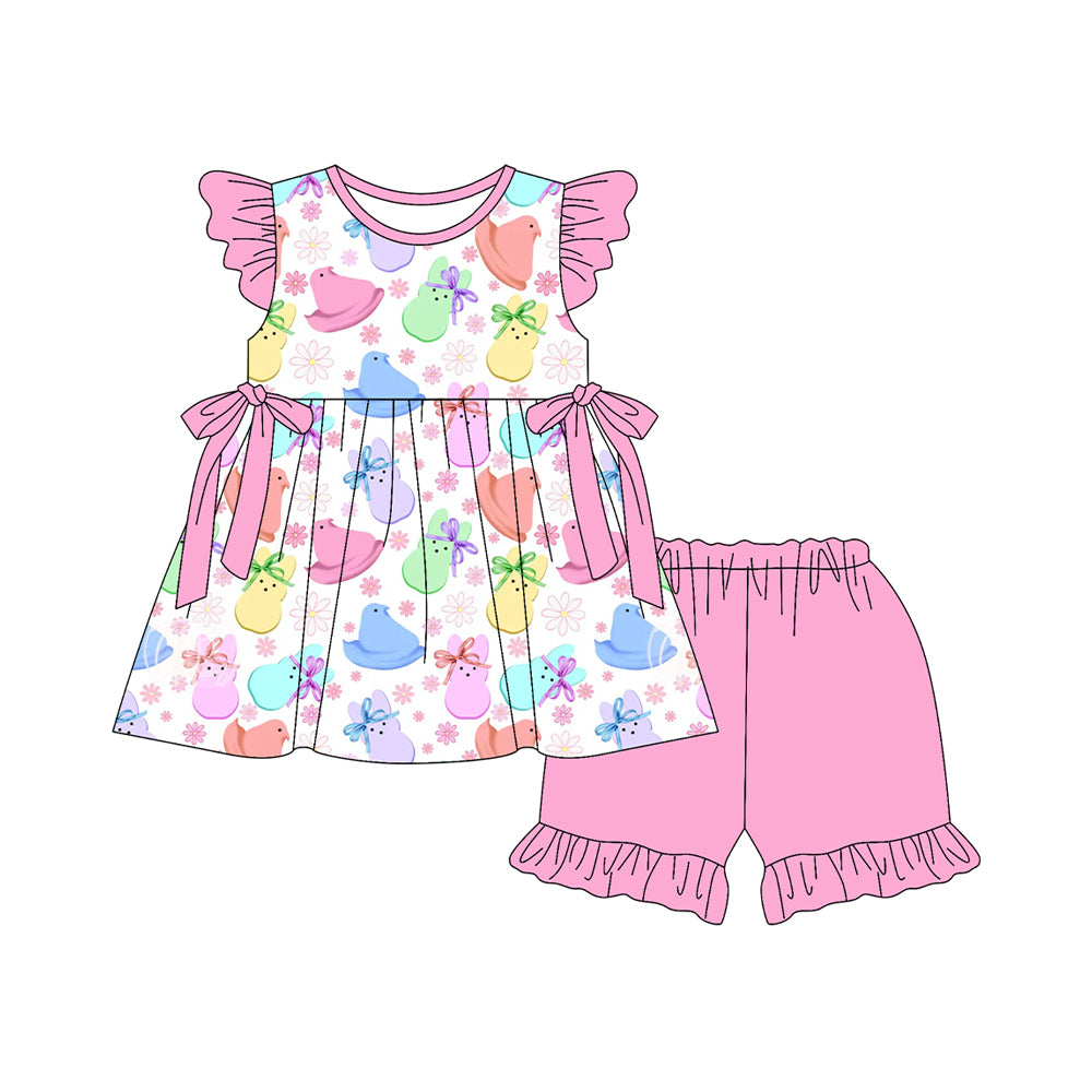 preorder GSSO3054 Easter Rabbit Camo Flutter Sleeve Pink Shorts Girls Set