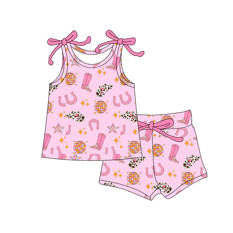 preorder GSSO3065 Western Boots Pink Sleeveelss Shorts Girls Set