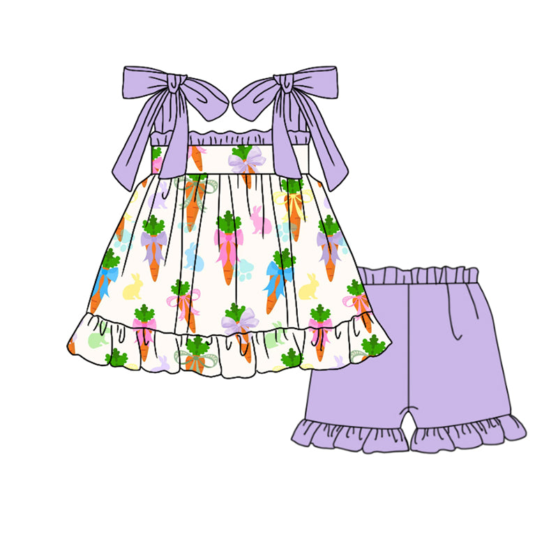 preorder GSSO3085 Easter Bows Egg Colorful Sleeveless Purple Shorts Girls Set