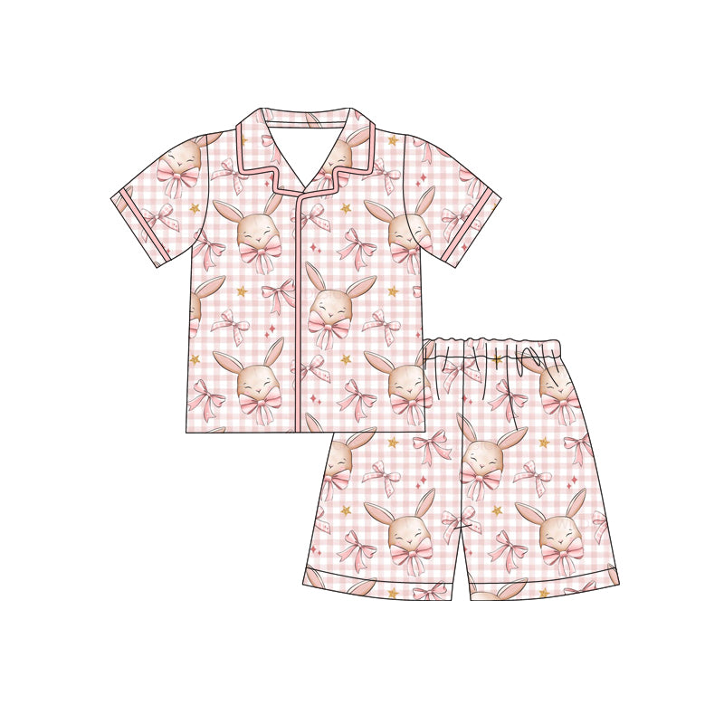 preorder GSSO3090 Easter Bunny Rabbit Bows Pink Short Sleeve Shorts Girls Pajamas