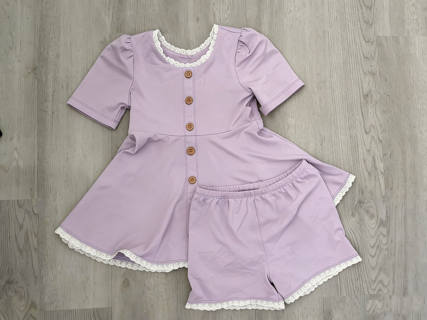 preorder GSSO3107 Purple Short Sleeve Shorts Girls Set