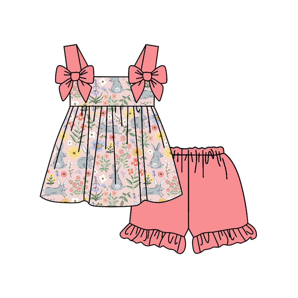 preorder GSSO3120 Easter Bunny Flowers Top Pink Shorts Girls Set