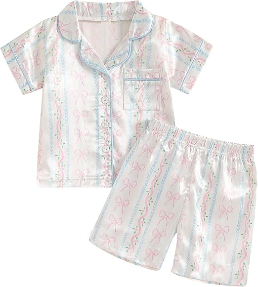 preorder GSSO3142 Pink Bows Short Sleeve Shorts Girls Pajamas