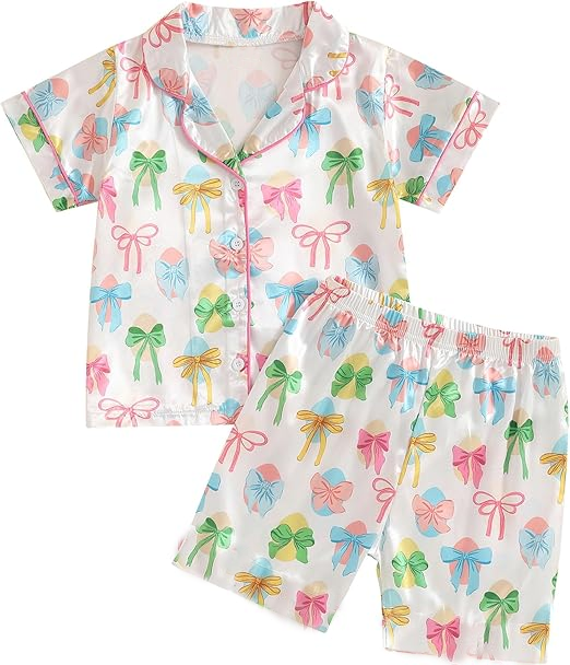 preorder GSSO3145 Pink Bows Short Sleeve Shorts Girls Pajamas