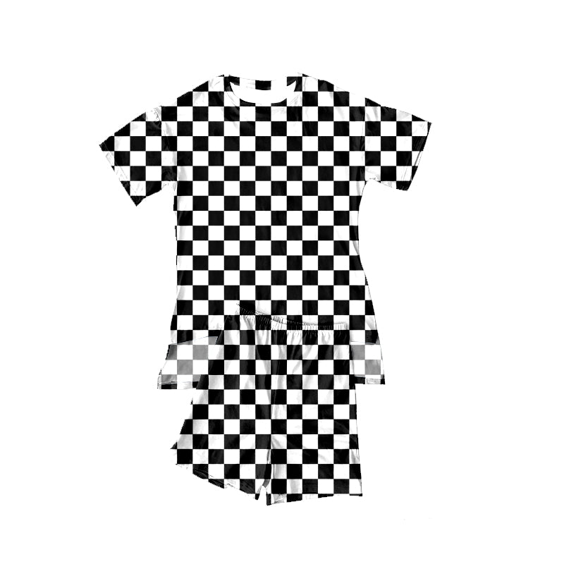 preorder GSSO3146 Black Checkered Short Sleeve Shorts Girls Pajamas