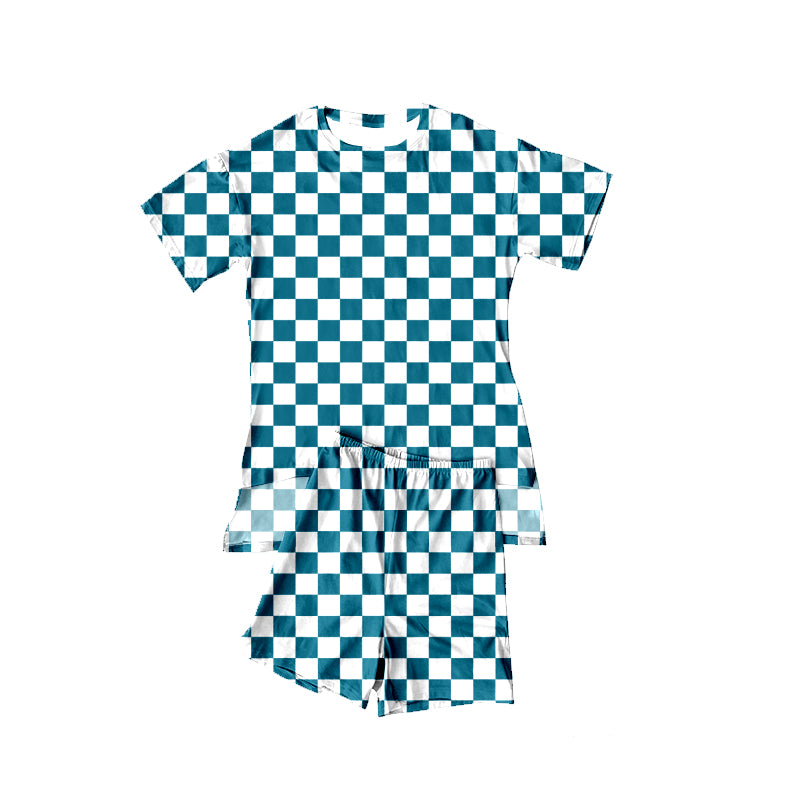 preorder GSSO3153 Green Checkered Short Sleeve Shorts Girls Pajamas