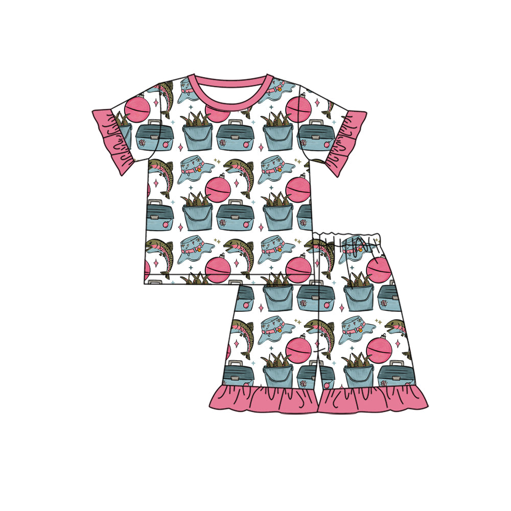 preorder GSSO3158 Fishing Flutter Sleeve Shorts Girls Set