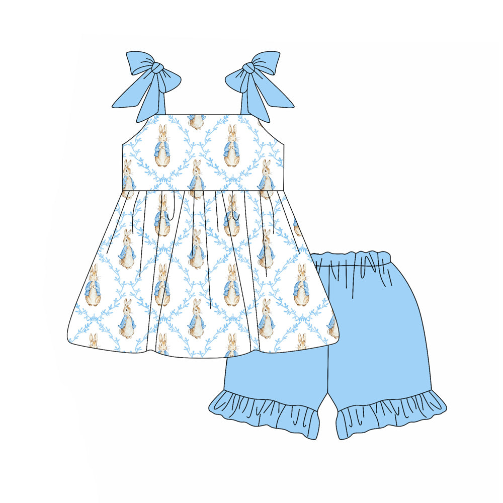 preorder GSSO3163 Eastern Rabbit Blue Sleeveless Shorts Girls Set