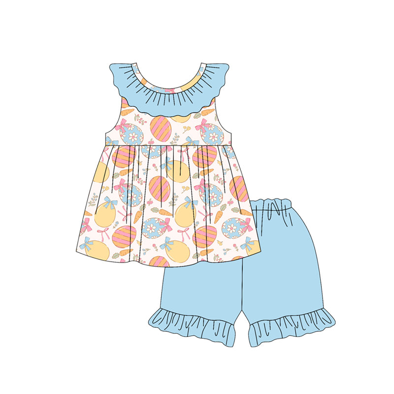 preorder GSSO3196 Easter Egg Bows Flutter Sleeve Blue Shorts Girls Set