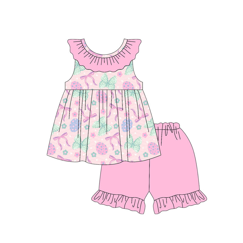 preorder GSSO3197 Easter Egg Bows Flutter Sleeve Pink Shorts Girls Set