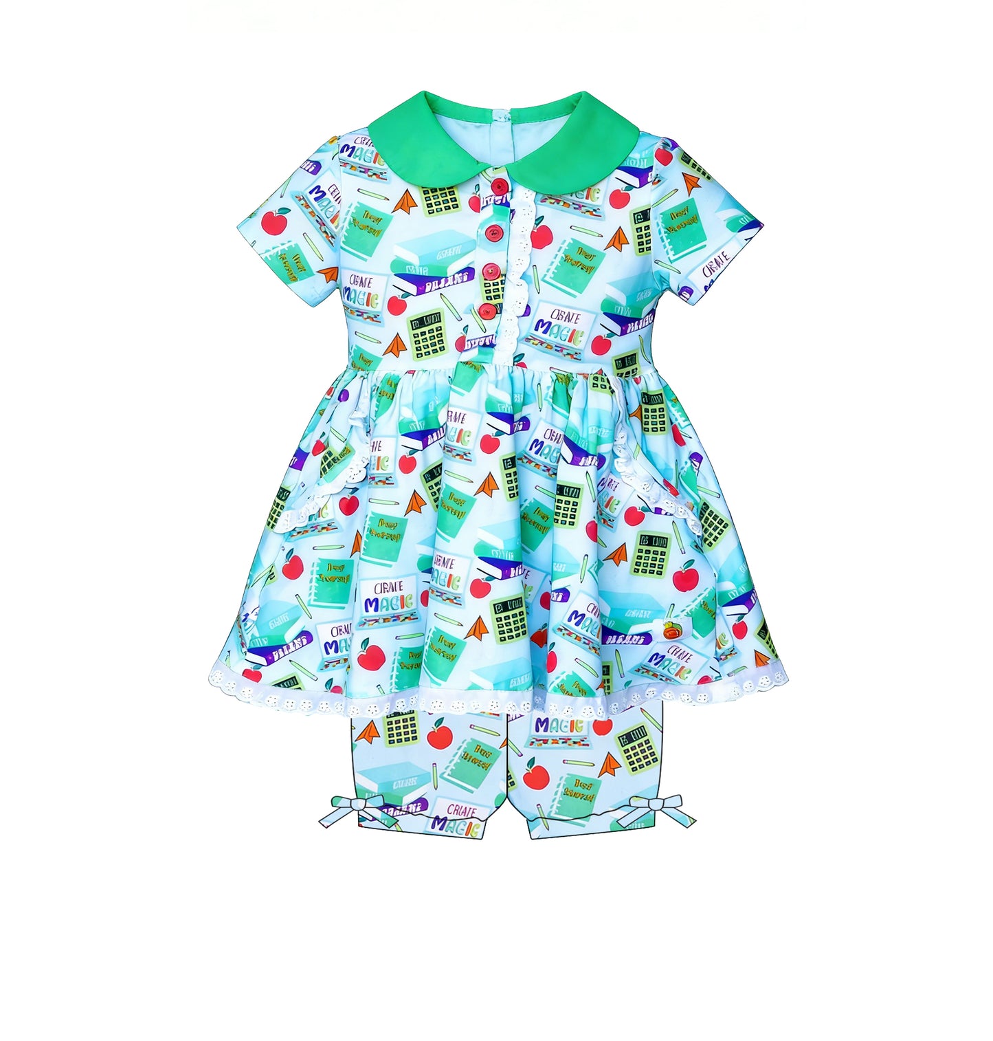 preorder GSSO3198 Back To School Blue Short Sleeve Shorts Girls Set