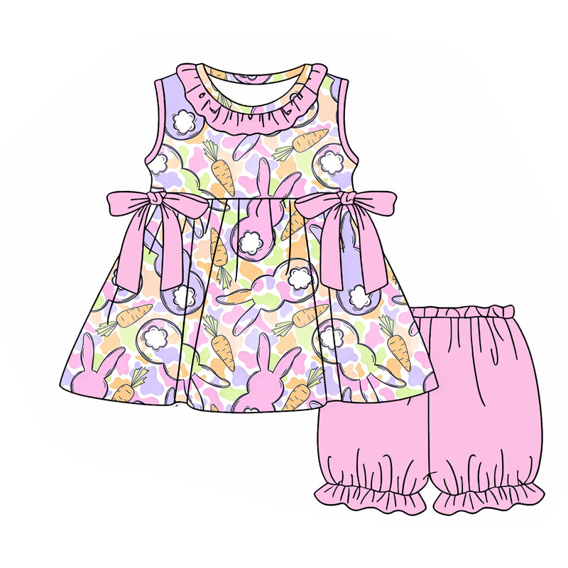 preorder GSSO3248 Easter Carrot Rabbit Sleeveless Pink Shorts Girls Set