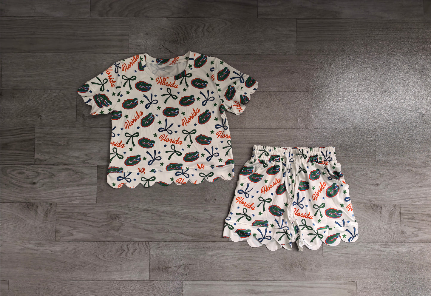 preorder Samples GSSO3249 Football Item Bows Short Sleeve Shorts Girls Set