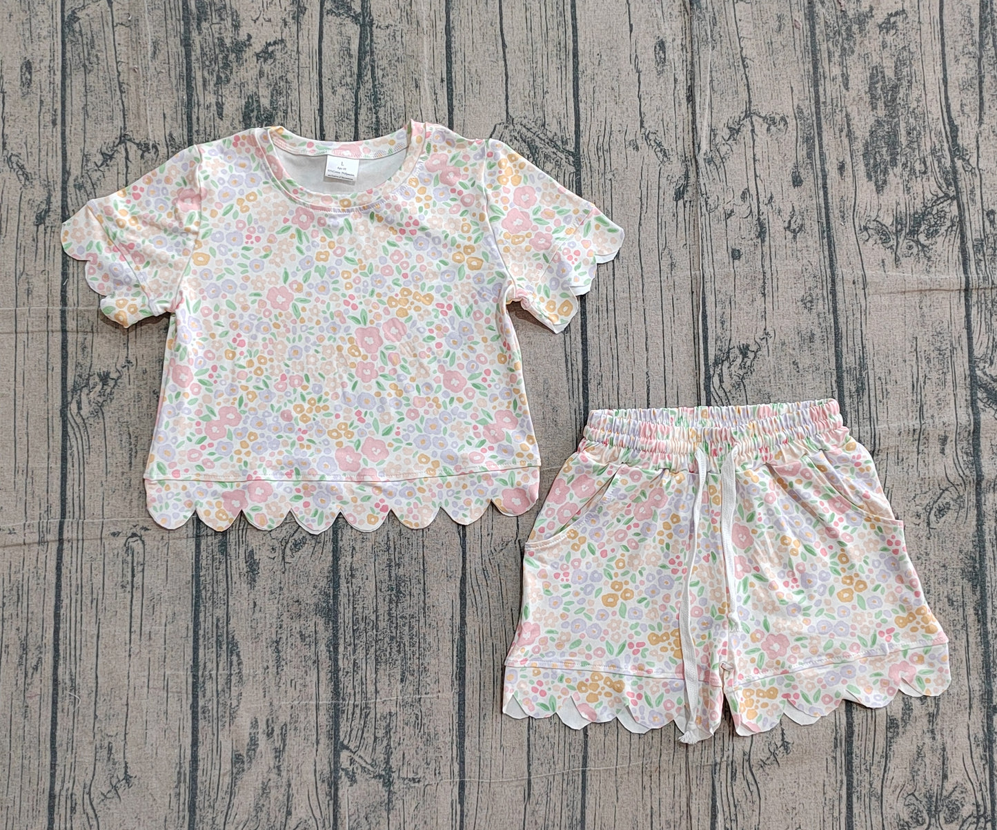preorder Samples GSSO3273 Colorful Flowers Short Sleeve Shorts Girls Set
