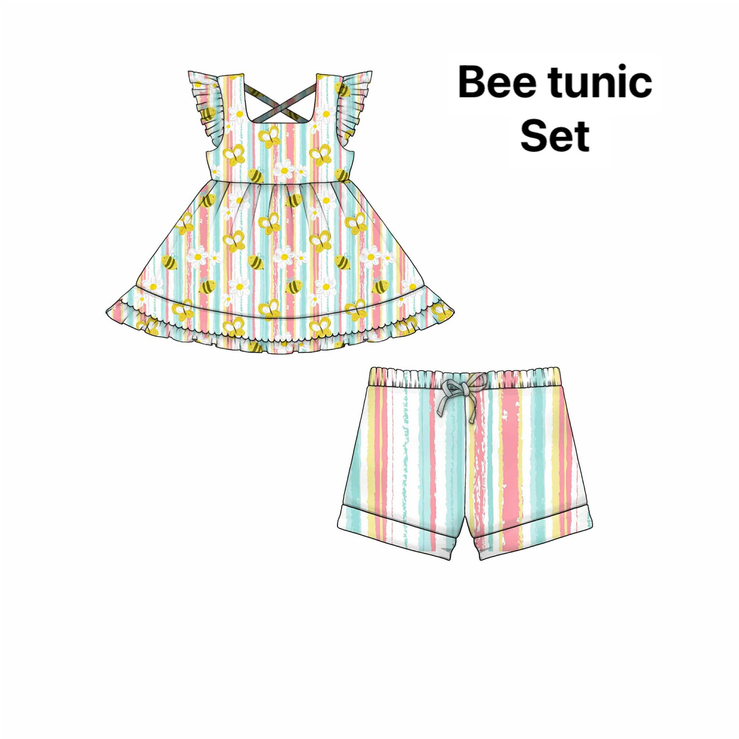 preorder GSSO3290 Bea Flutter Sleeve Rainbows Striped Shorts Girls Set