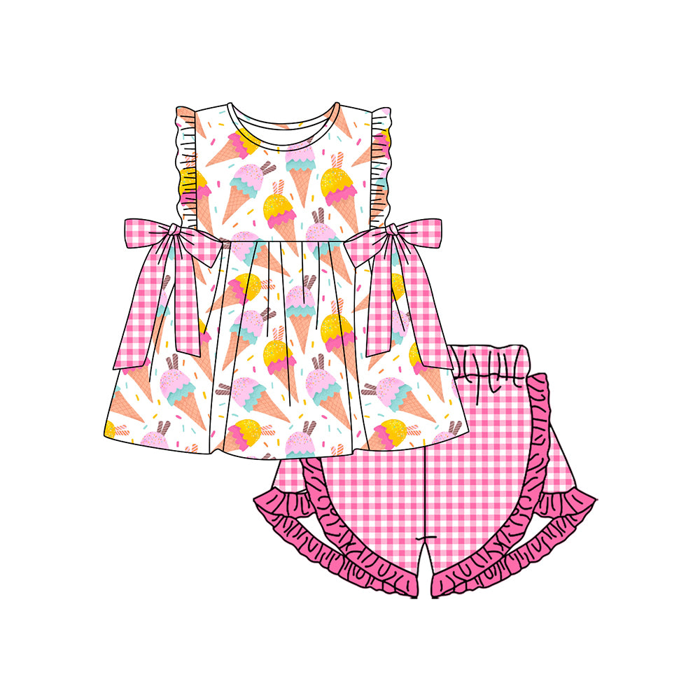 preorder GSSO3300 Ice Bows Flutter Sleeve Pink Shorts Girls Set