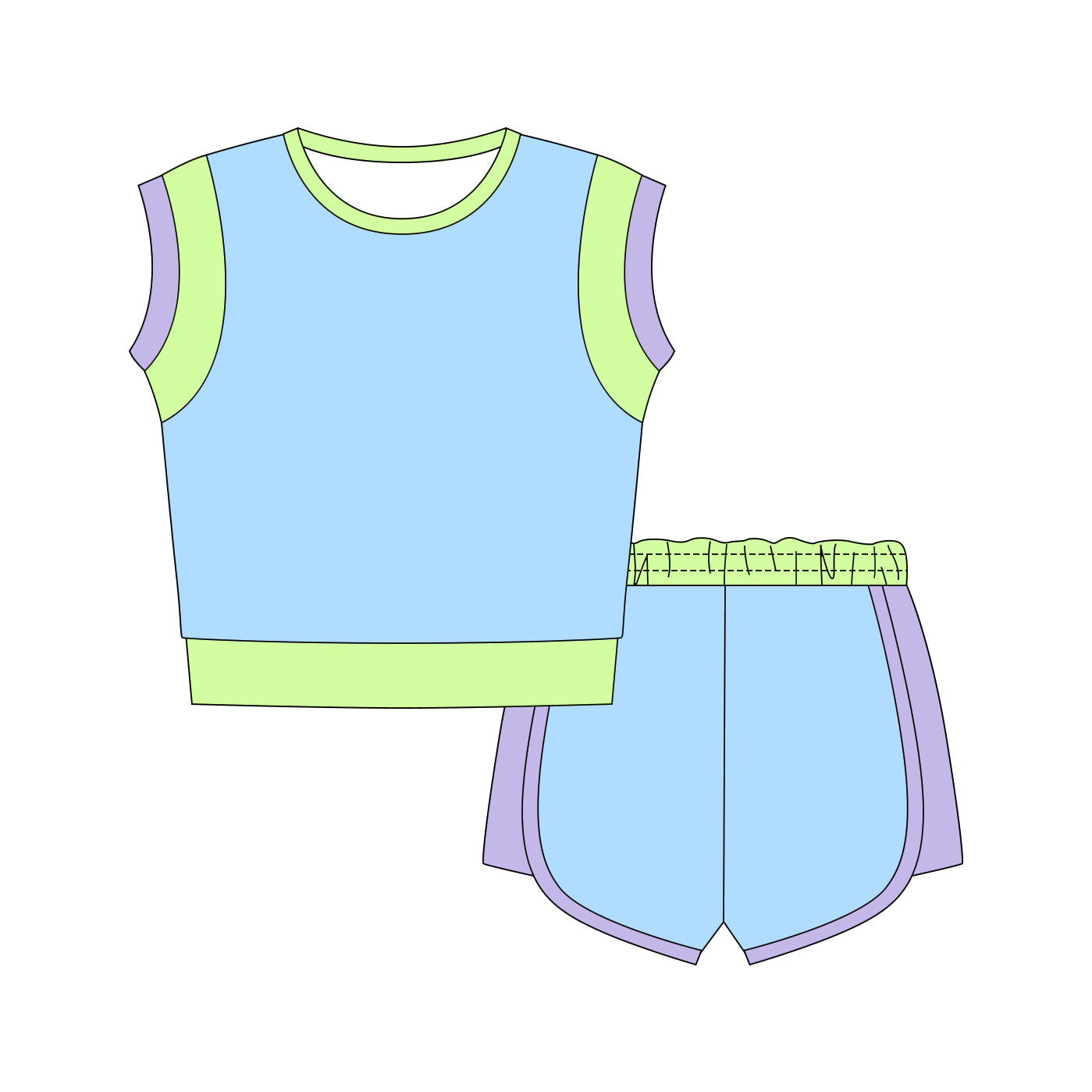 preorder GSSO3308 Blue Sleeveless Shorts Girls Set