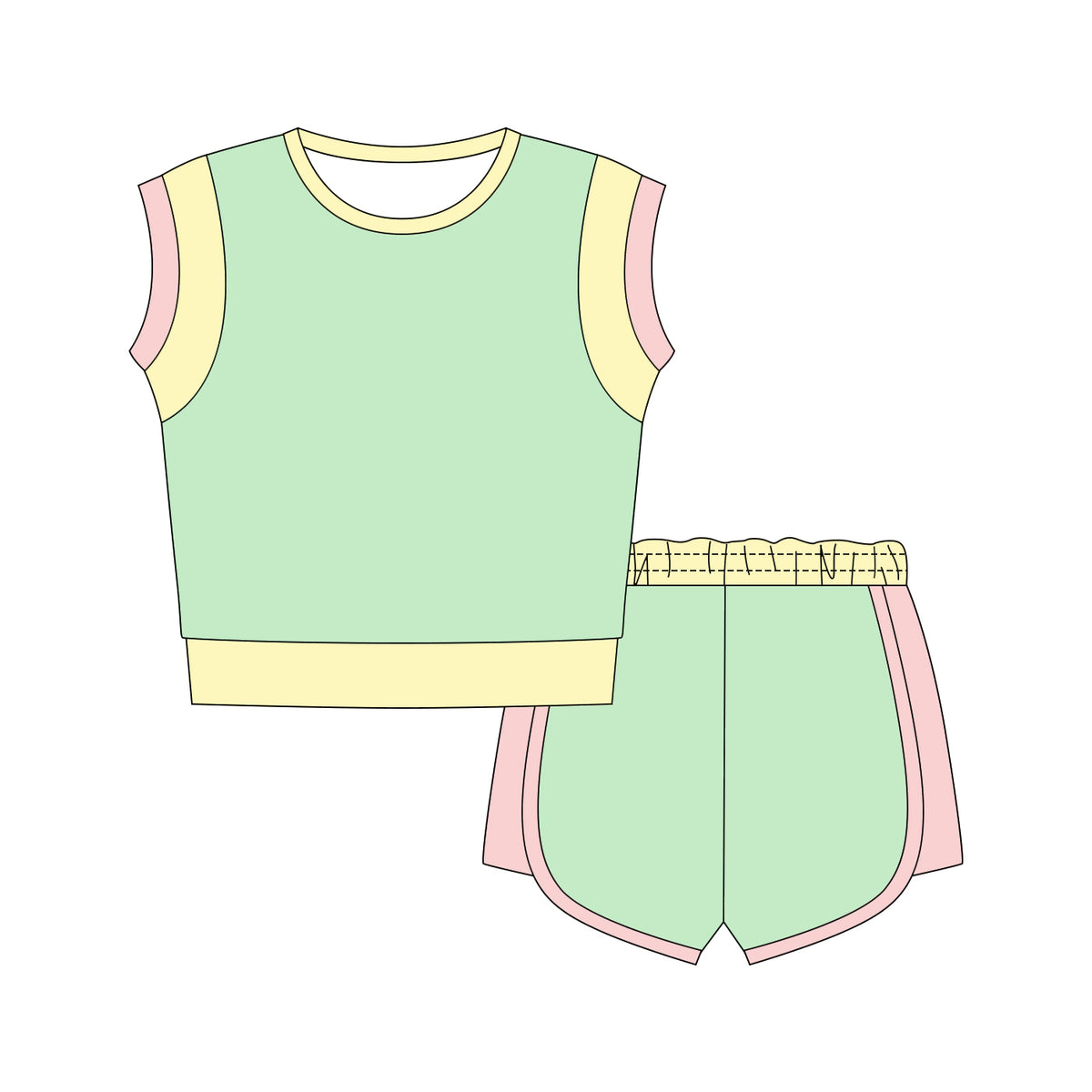 preorder GSSO3309 Mint Green Sleeveless Shorts Girls Set
