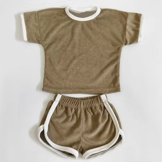 preorder GSSO3311 Brown Short Sleeve Shorts Girls Set