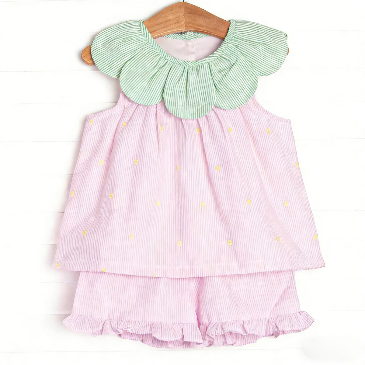 preorder GSSO3362 Pink Dot Flutter Sleeve Pink Shorts Girls Set