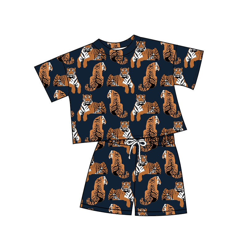 preorder GSSO3381 Tiger Navy Blue Short Sleeve Shorts Girls Set