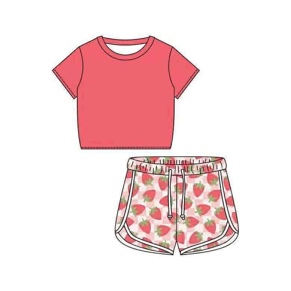 preorder GSSO3399 Red Short Sleeve Strawberry Shorts Girls Set