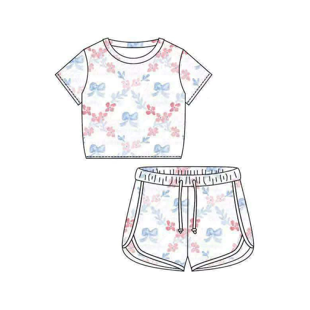 preorder GSSO3403 July 4th Bows Short Sleeve Shorts Girls Set