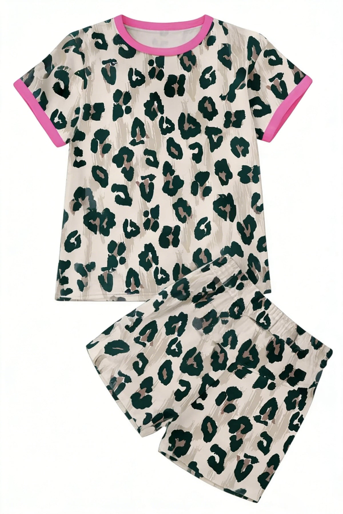 preorder GSSO3407 Leopard Short Sleeve Shorts Girls Set