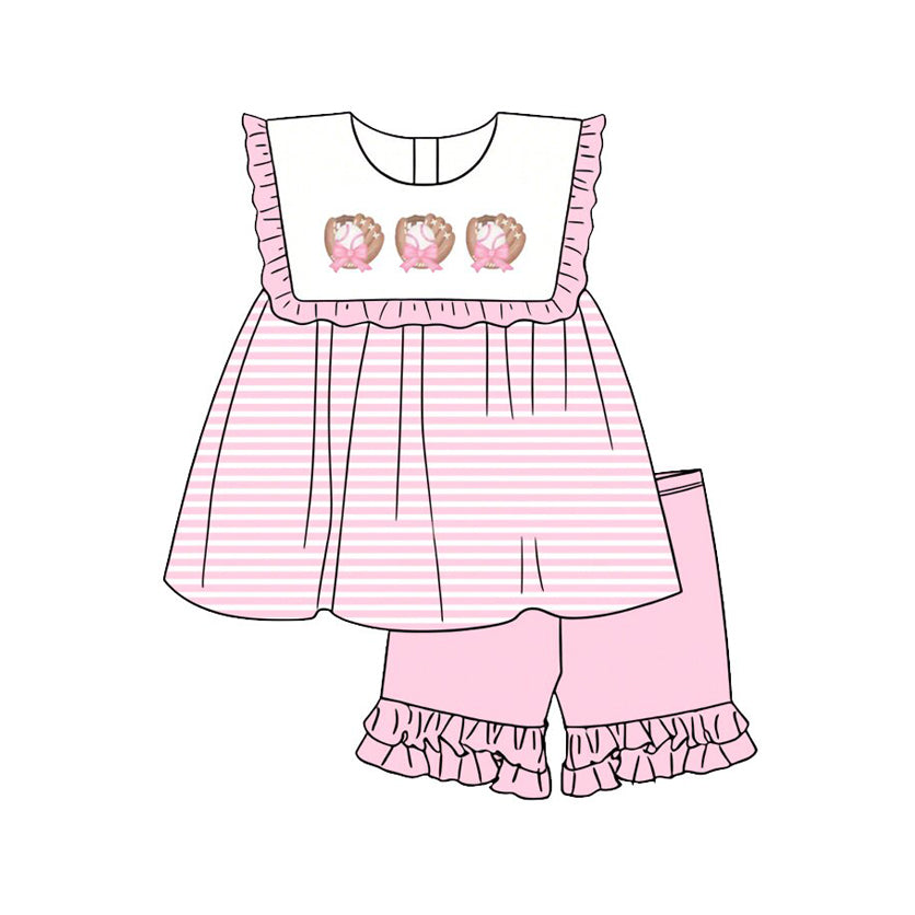 preorder GSSO3430 Baseball Pink Flutter Sleeve Shorts Girls Set