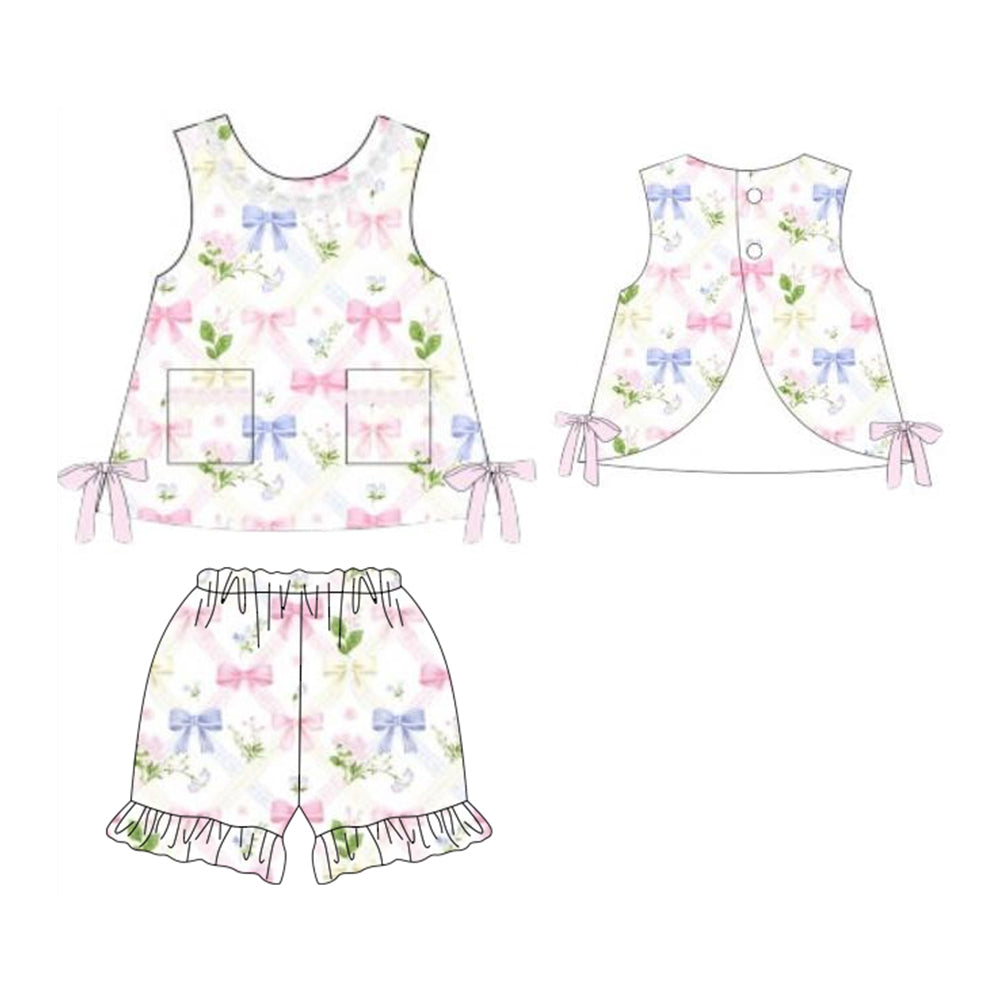 preorder GSSO3442 Colorful Bows Sleeveless Shorts Girls Set