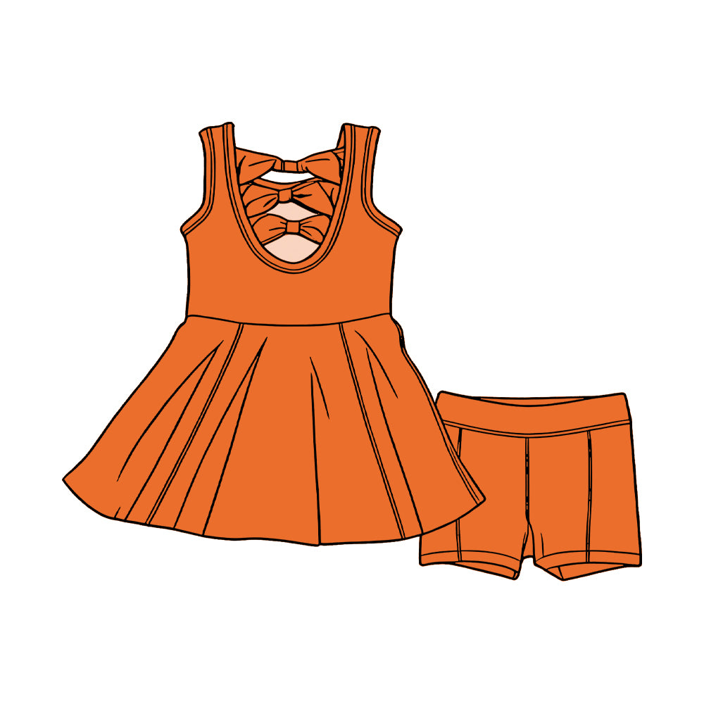 preorder GSSO3459 Orange Sleeveless Shorts Girls Set