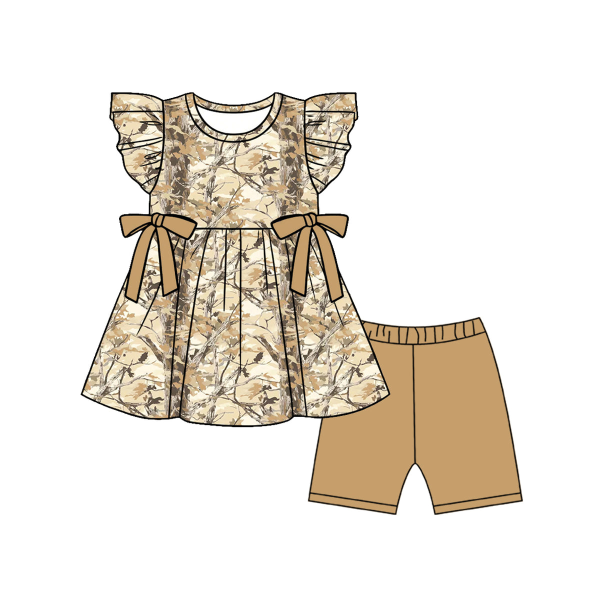 preorder GSSO3468 Camo Flutter Sleeve Shorts Girls Set
