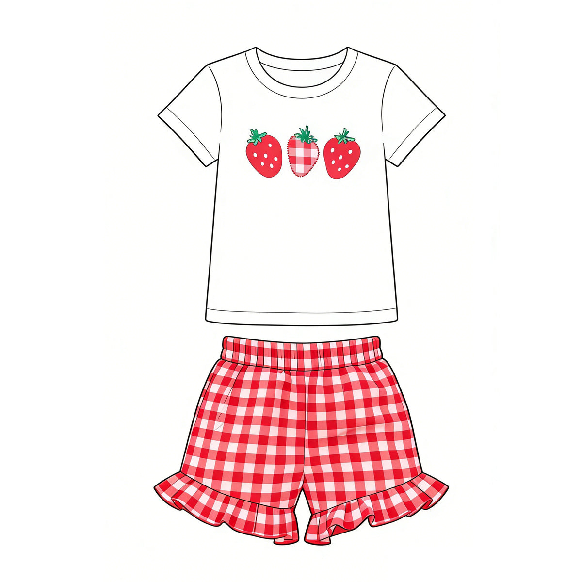 preorder GSSO3488 Strawberry Short Sleeve Red Checkred Shorts Girls Set