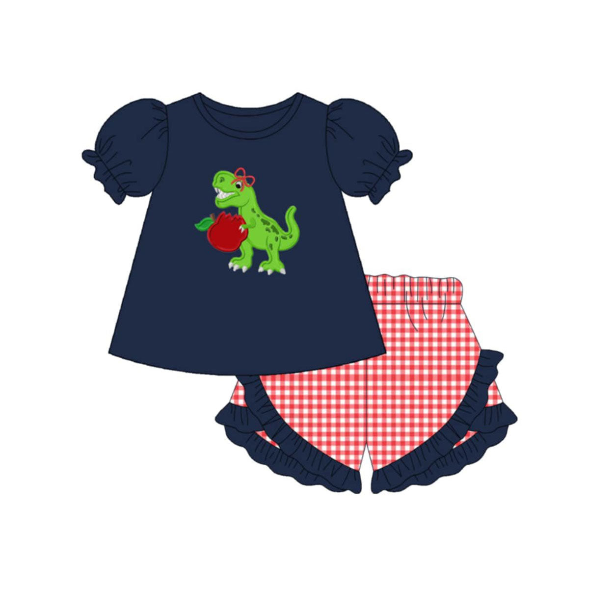 preorder GSSO3499 Back To School Apple Dinosaur Short Sleeve Shorts Girls Set